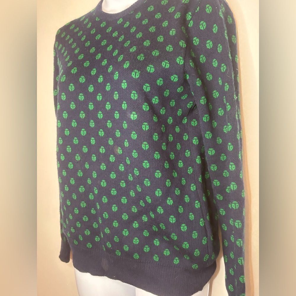 Givenchy Vintage bergdorf Goodman navy blue/green ladybug sweater size M - Picture 2 of 12